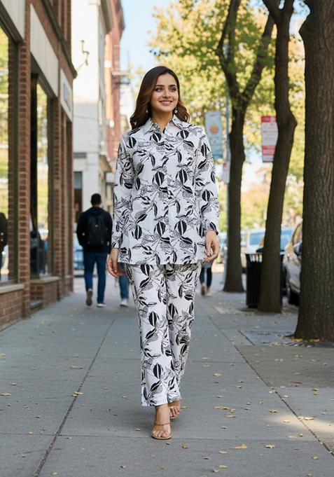 White Embroidered Cotton Co Ord Sets