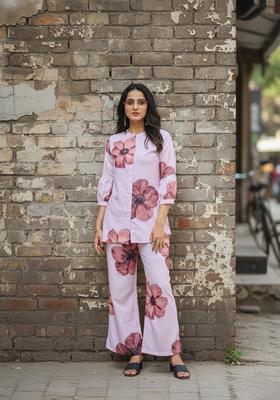 Pink Embroidered Viscose Co Ord Sets