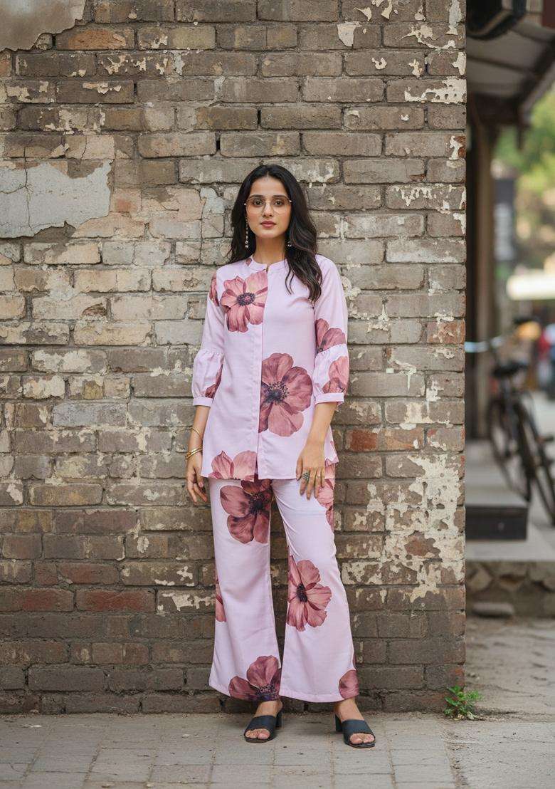 Pink Embroidered Viscose Co Ord Sets - Indya
