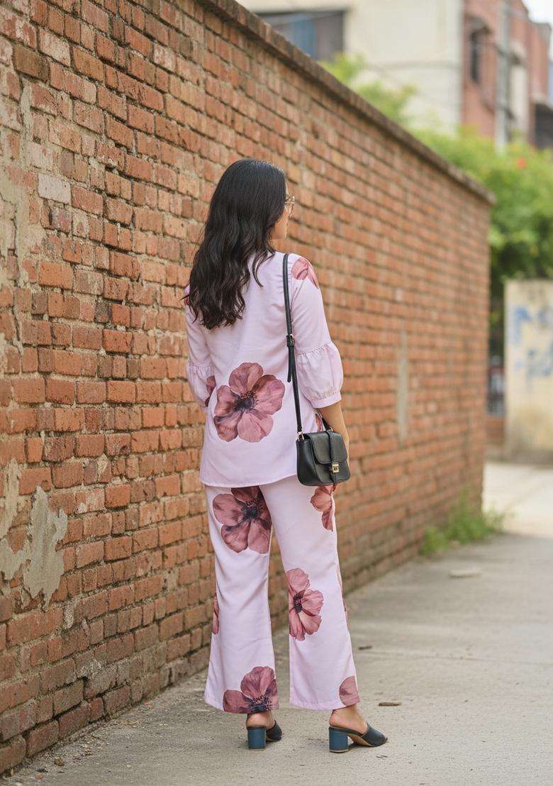 Pink Embroidered Viscose Co Ord Sets - Indya