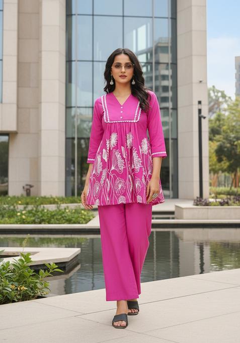 Pink Embroidered Viscose Co Ord Sets