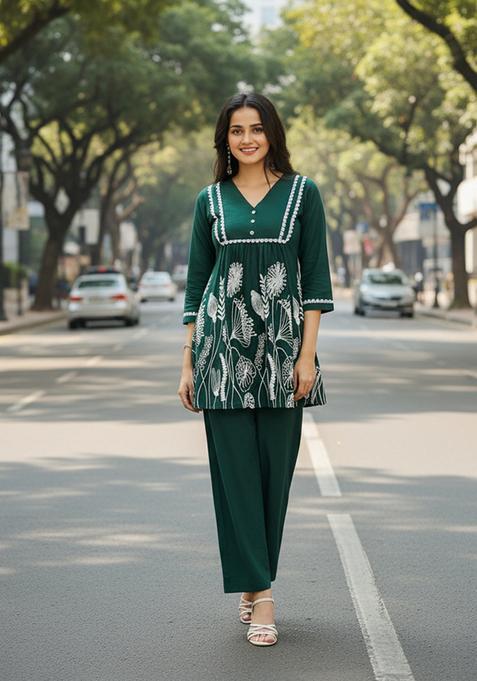 Olive Embroidered Viscose Co Ord Sets