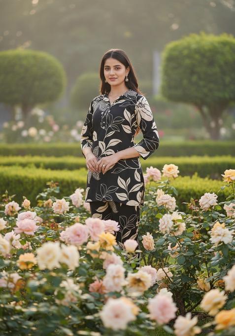 Black Embroidered Cotton Co Ord Sets