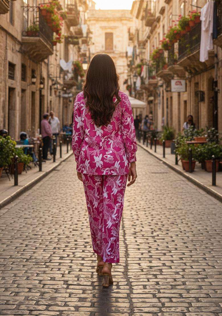 Pink Embroidered Cotton Co Ord Sets - Indya