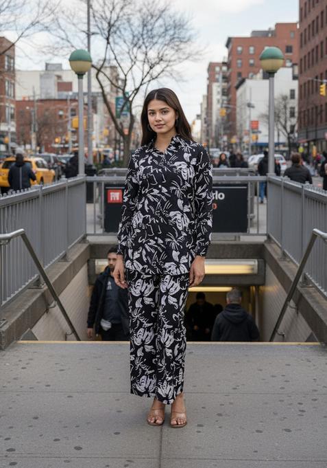 Black Embroidered Cotton Co Ord Sets