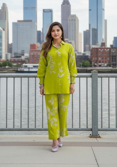 Green Embroidered Viscose Co Ord Sets