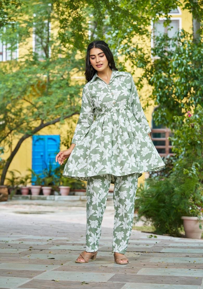 Mint Green Printed Cotton Co Ord Sets - Indya