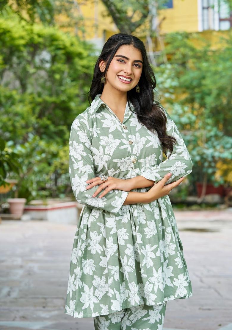 Mint Green Printed Cotton Co Ord Sets - Indya