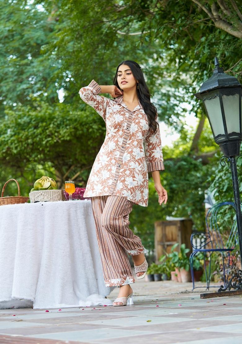Brown Printed Cotton Co Ord Sets - Indya