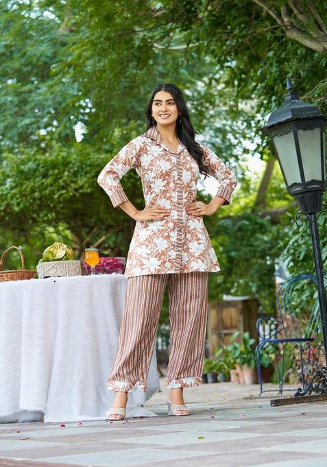 Brown Printed Cotton Co Ord Sets