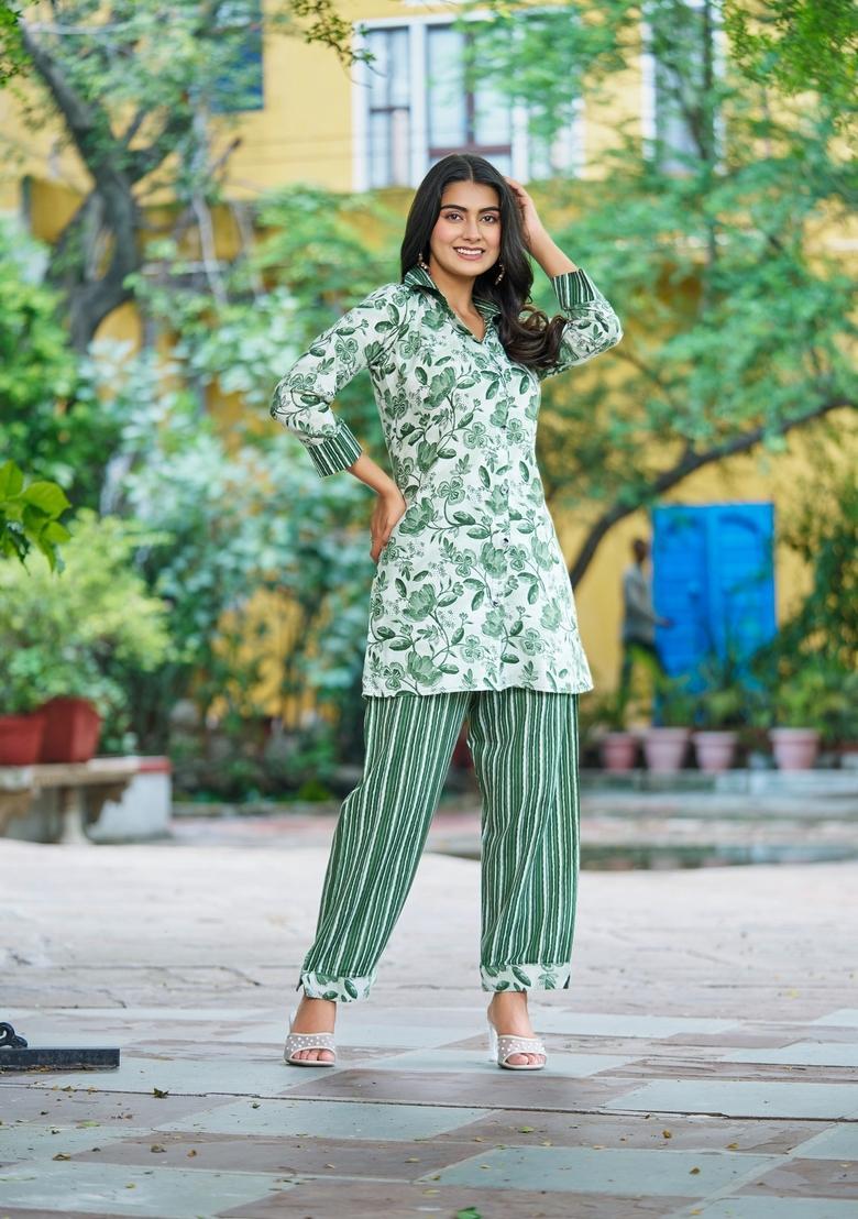 Mint Green Printed Cotton Co Ord Sets - Indya