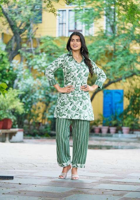 Mint Green Printed Cotton Co Ord Sets