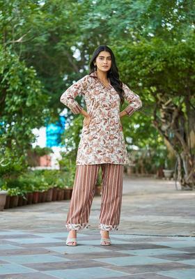 Brown Printed Cotton Co Ord Sets