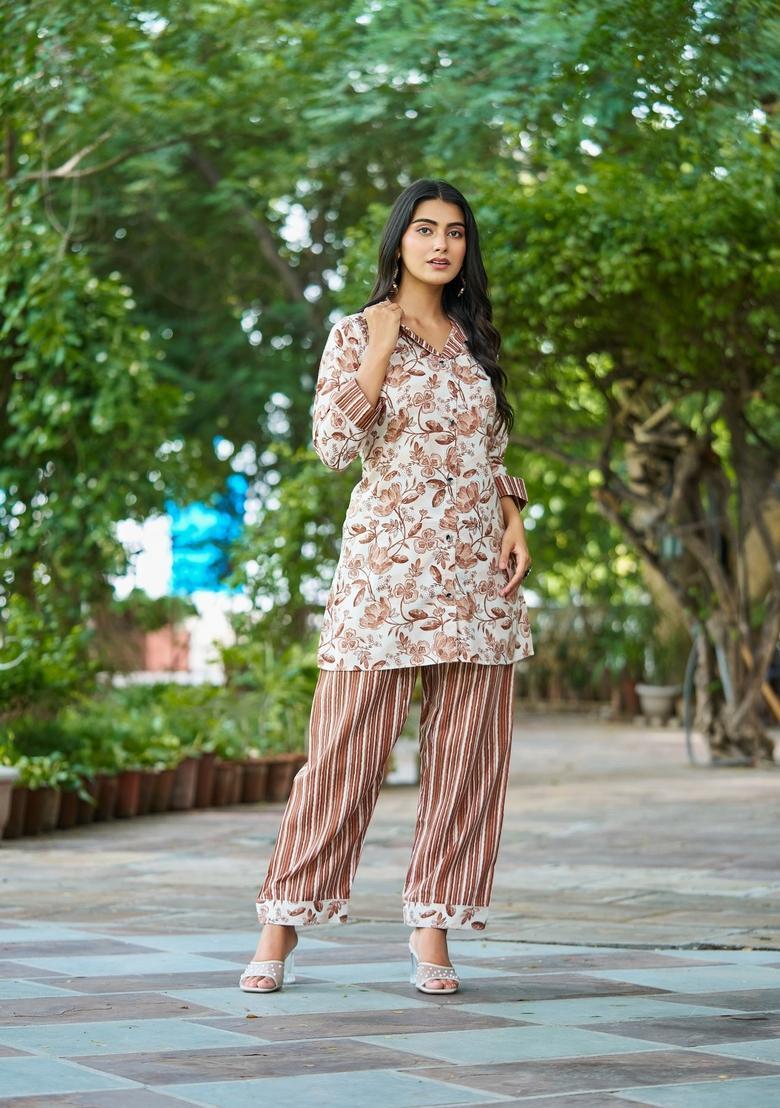 Brown Printed Cotton Co Ord Sets - Indya