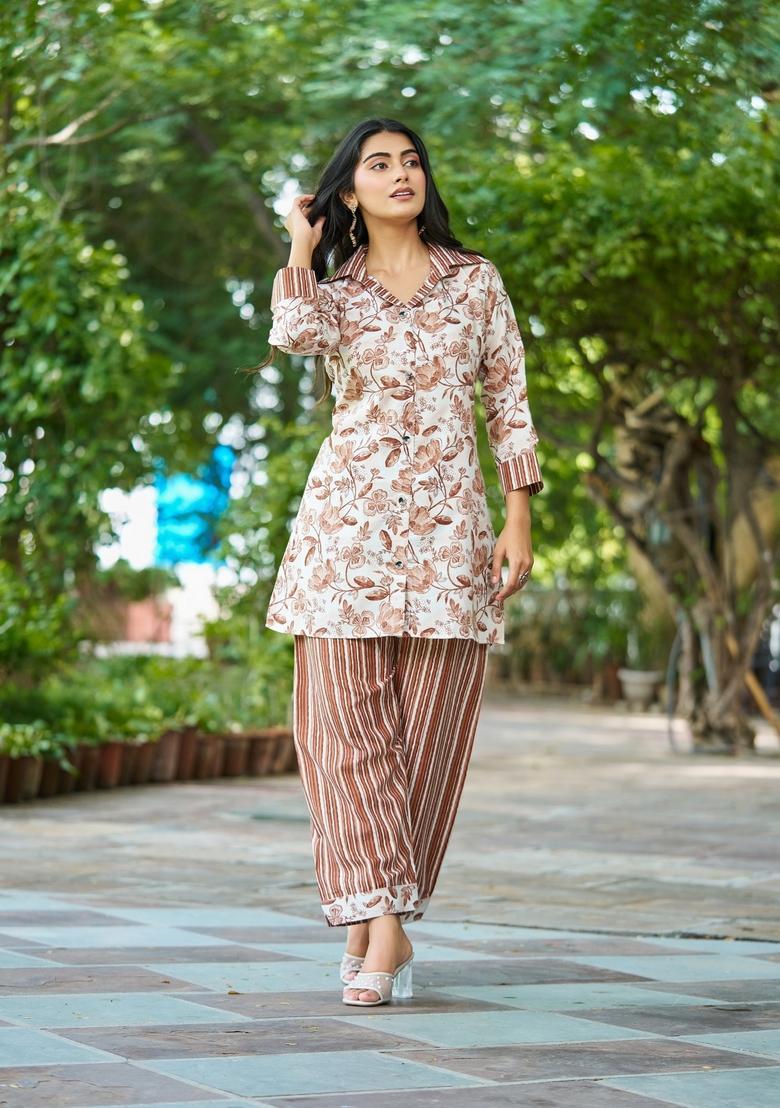 Brown Printed Cotton Co Ord Sets - Indya