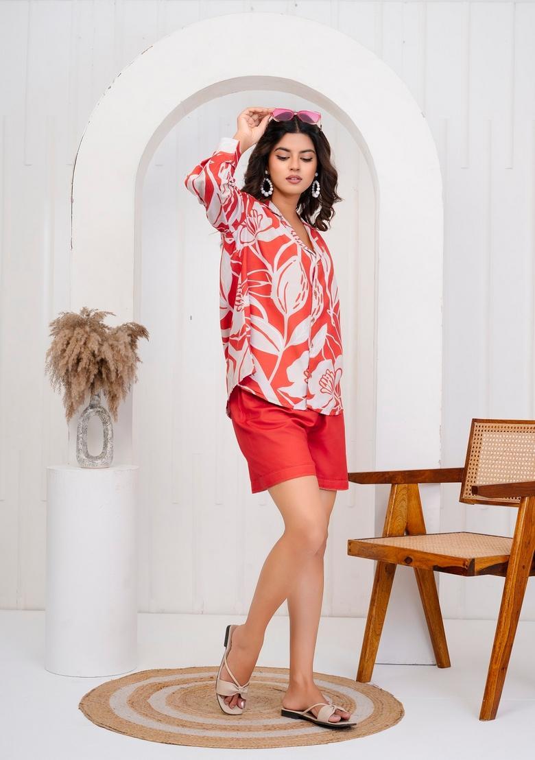 Orange Printed Cotton Co Ord Sets - Indya