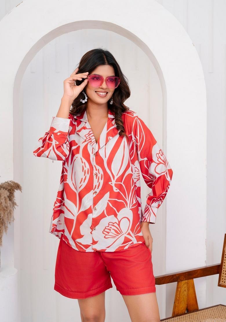 Orange Printed Cotton Co Ord Sets - Indya