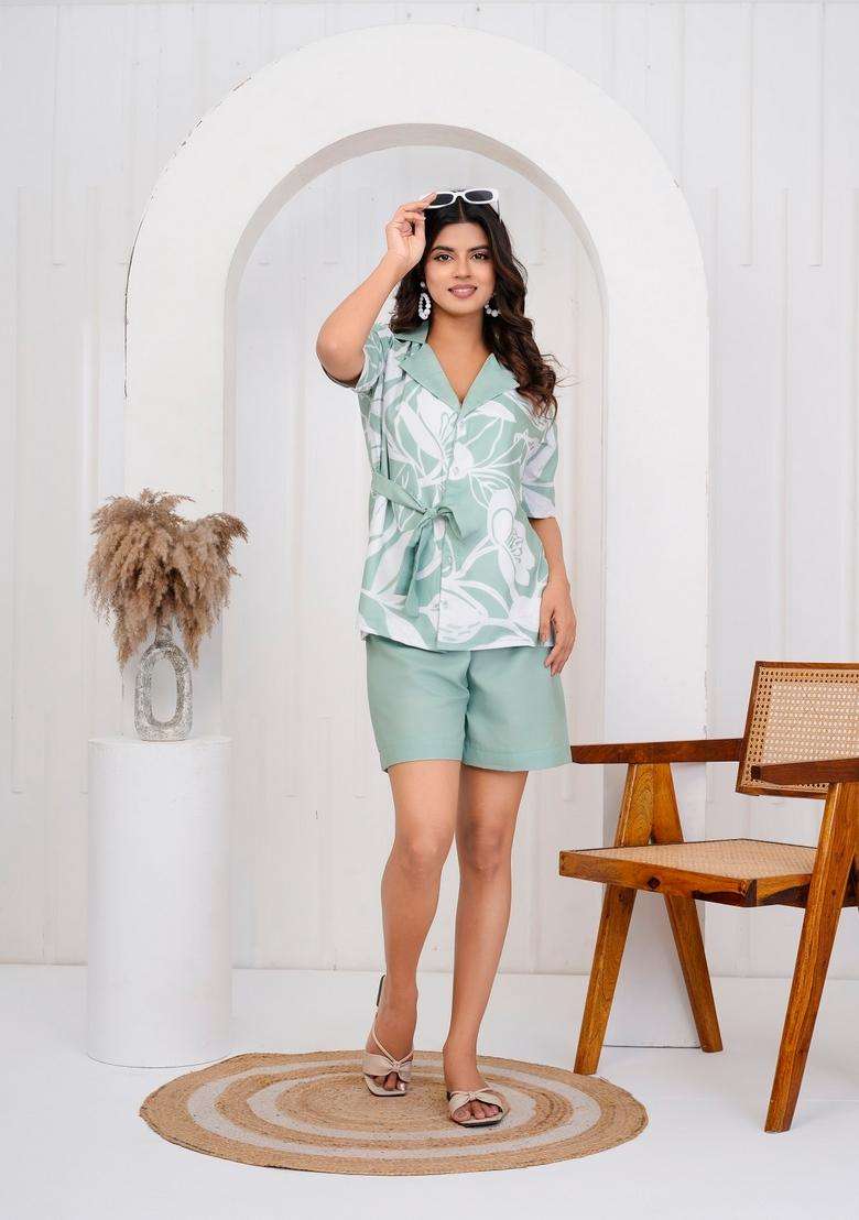 Mint Green Printed Cotton Co Ord Sets - Indya