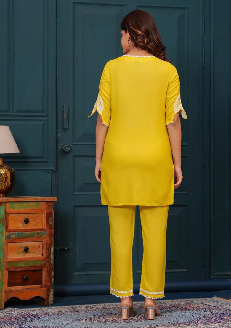 Yellow Embroidered Cotton Co Ord Sets - Indya