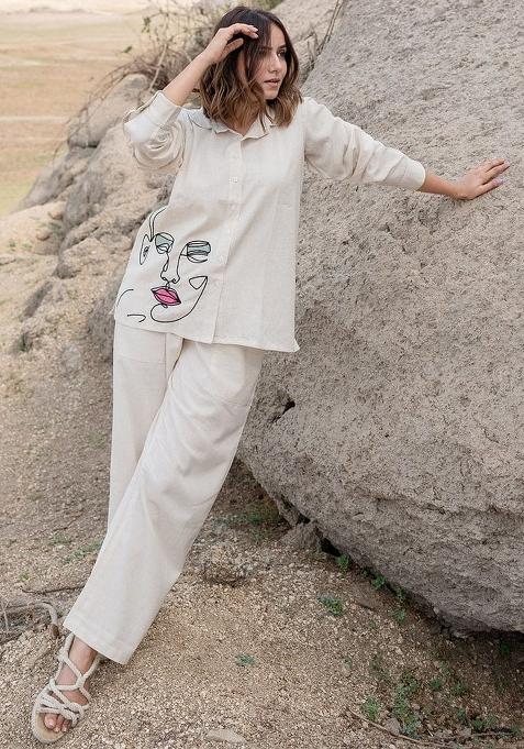 White Embroidered Cotton Co Ord Sets