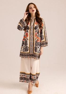 Off-White Printed Polyester Co Ord Sets