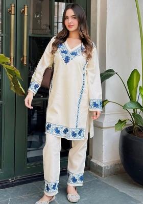 White Embroidered Cotton Co Ord Sets