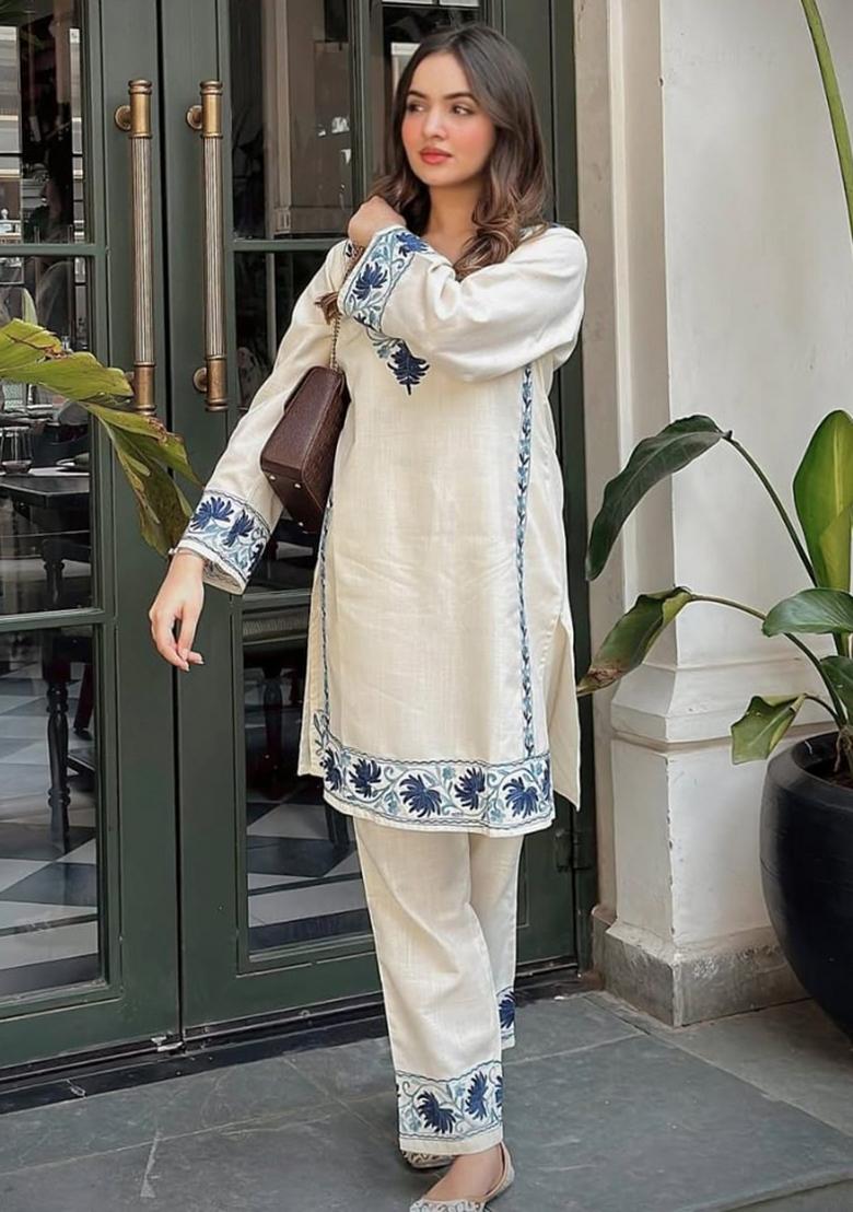 White Embroidered Cotton Co Ord Sets - Indya