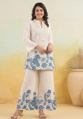 White Embroidered Cotton Co Ord Sets