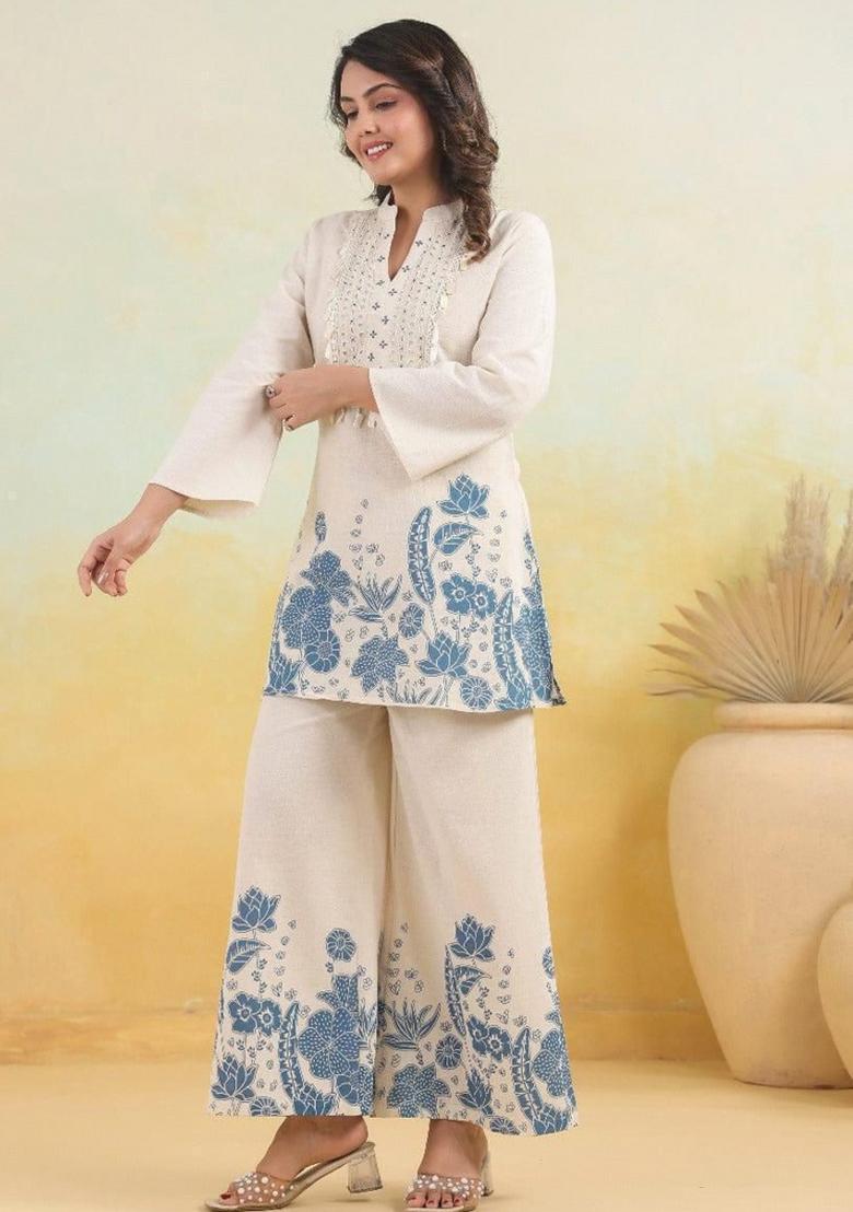 White Embroidered Cotton Co Ord Sets - Indya