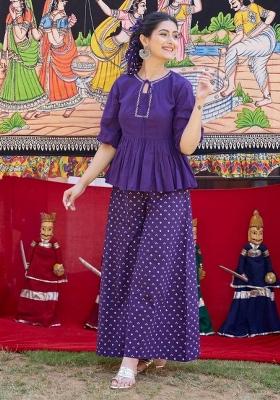 Blue Embroidered Cotton Co Ord Sets