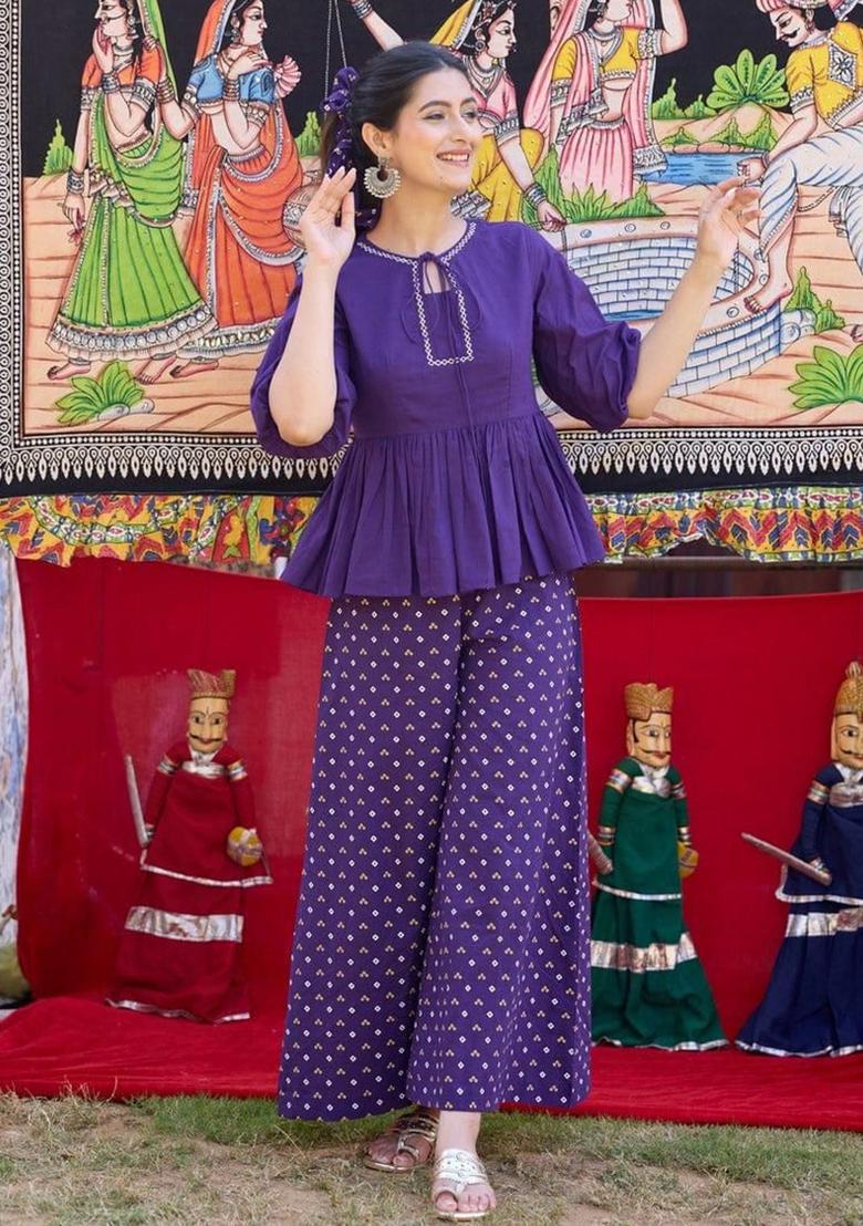 Blue Embroidered Cotton Co Ord Sets - Indya