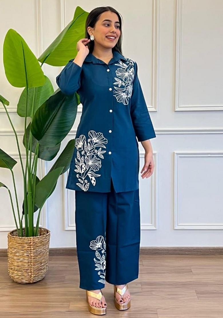 Blue Printed Cotton Co Ord Sets - Indya