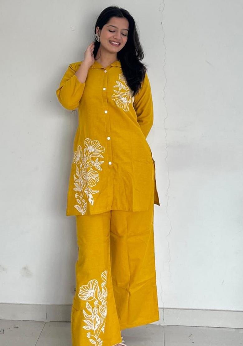 Yellow Printed Cotton Co Ord Sets - Indya