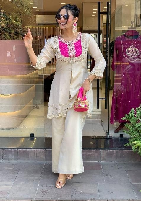 White Embroidered Silk Co Ord Sets