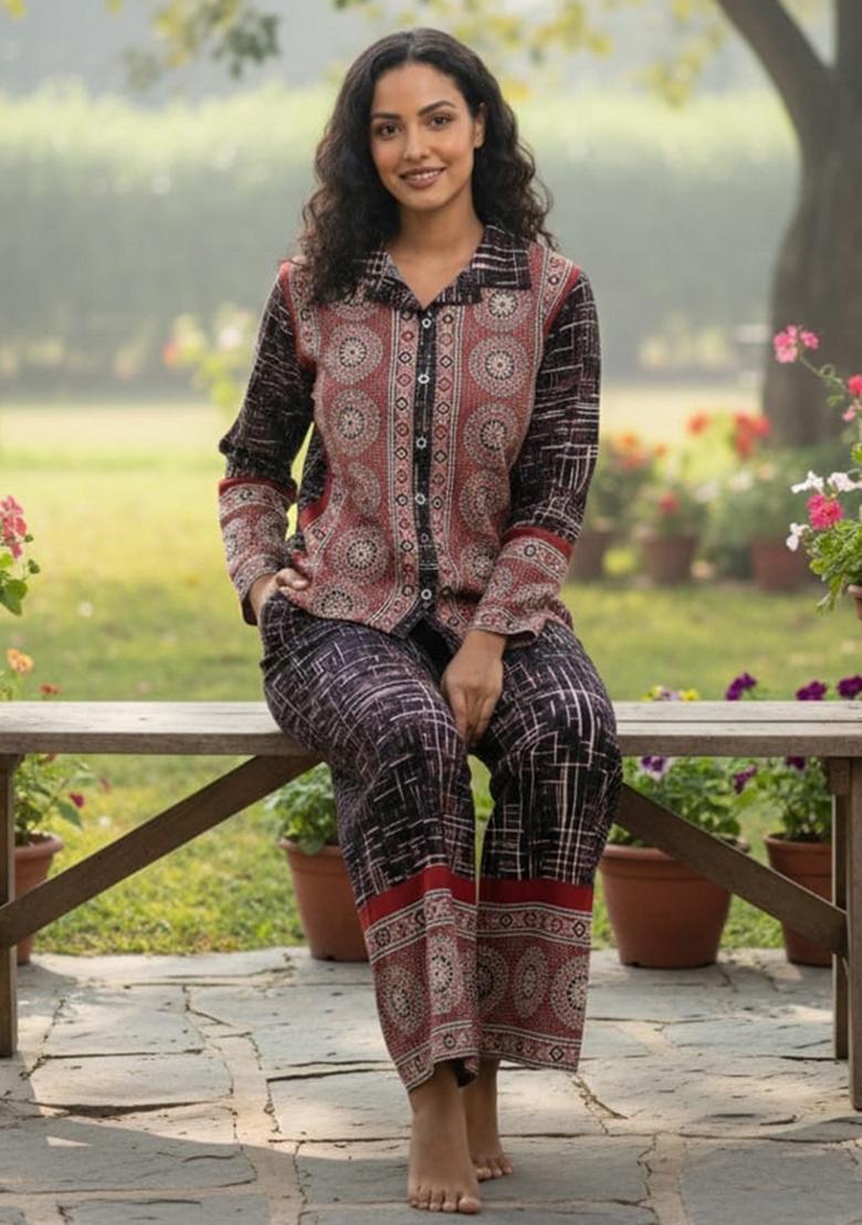 Black Printed Cotton Co Ord Sets - Indya