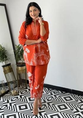 Rust Printed Cotton Co Ord Sets