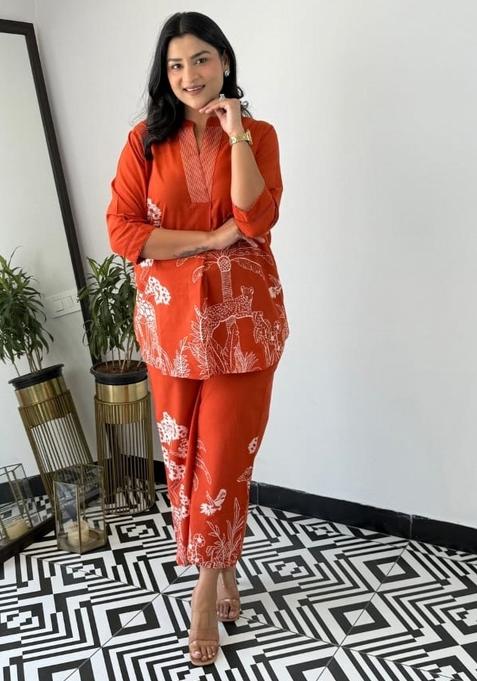 Rust Printed Cotton Co Ord Sets