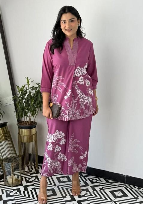 Purple Printed Cotton Co Ord Sets