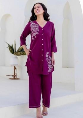 Purple Printed Cotton Co Ord Sets