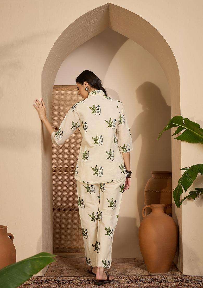 Cream Embroidered Silk Co Ord Sets - Indya