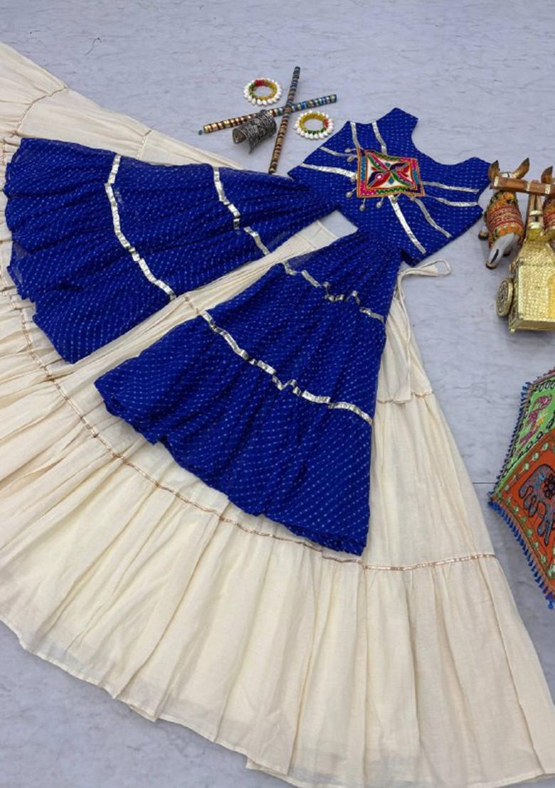 Blue Gamthi Work Cotton Indo Western Co Ord Set - Indya