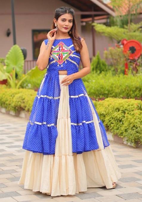 Blue Gamthi Work Cotton Indo Western Co Ord Set