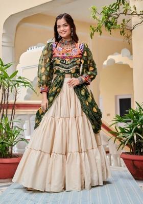 Green Embroidery Cotton Indo Western Co Ord Set