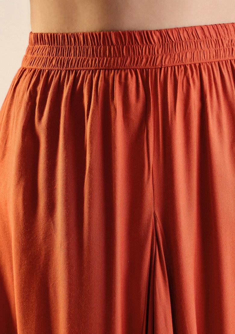 Orange Soild Rib Co-Ords Set - Indya