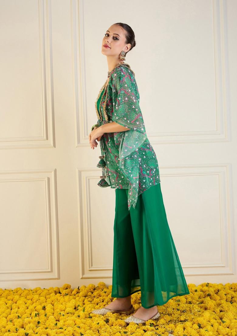 Green Printed Rib Co-Ords Set - Indya