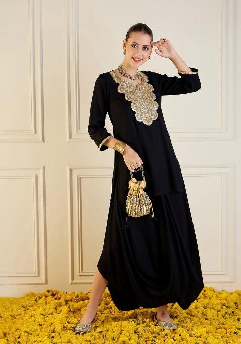 Black Soild Rib Co-Ords Set