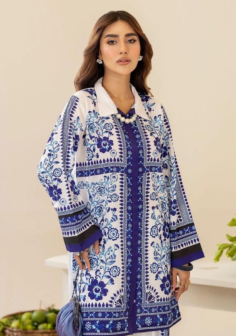 White Printed Cotton Co Ord Set - Indya