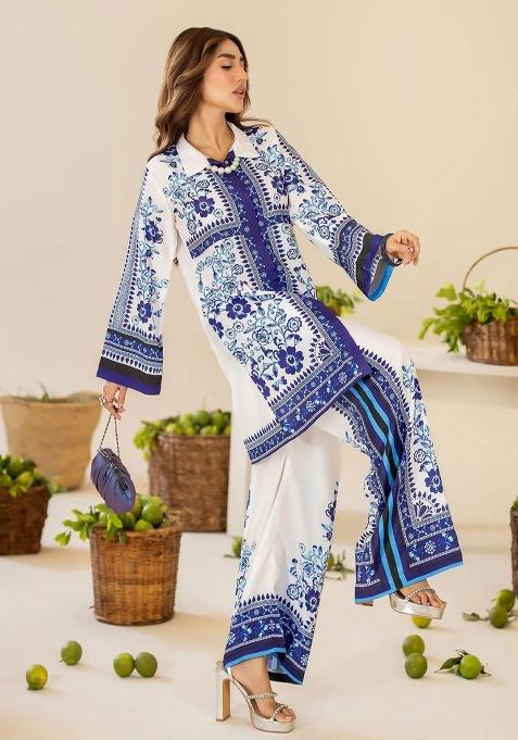 White Printed Cotton Co Ord Set