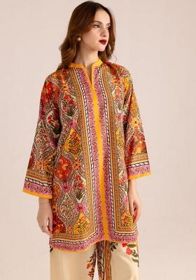 Orange Printed Cotton Co Ord Set