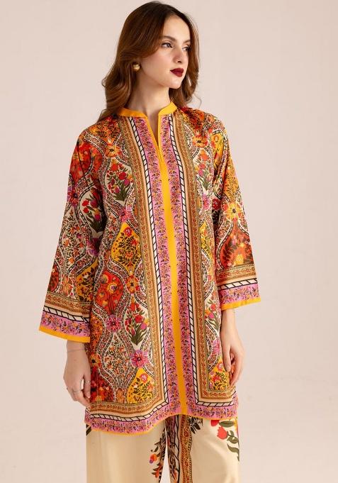 Orange Printed Cotton Co Ord Set